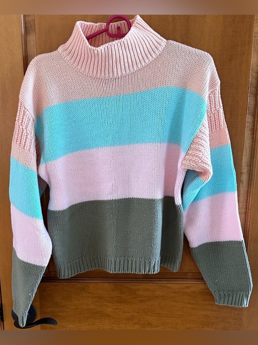 W.O.R.D.S. Vintage Pastel Colorblock Mock Neck Chunky Knit Crop Sweater M
